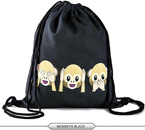 Hellathund 3d emoji characters series Light Drawstring Bags Friday Printed Unisex Backpacks for kids( 12"(w)15.5"(h)) (monkey black)