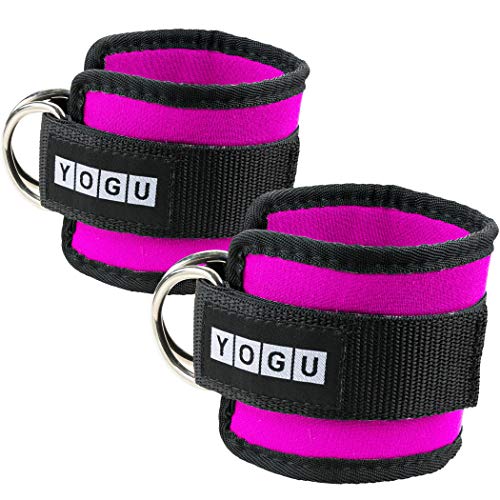 YOGU Ankle Straps for Cable Machines Double D-Ring Adjustable Neoprene Premium Cuffs (Pair) (Black) ... (Pink)