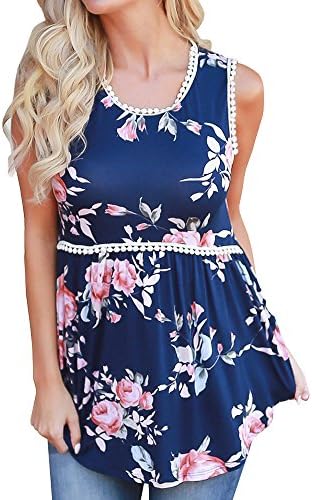Offergood Women's Casual Sleeveless Off Shoulder Floral Print O Neck Ruffles Tank Tops