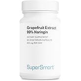 Supersmart - Grapefruit Extract 600mg per Day (99% Naringin) - High Potency GSE Supplement | Non-GMO & Gluten Free - 60 Vegetarian Capsules