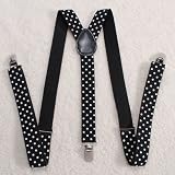 Adjustable Unisex Adult Child Elastic Clip-on Brace Suspender Y Back Neon Belt,Black and white dots