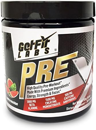 Get Fit Labs PRE Workout Energy Supplement Powder For Men And Women - Extreme Focus, Power, Muscle And Pump - Natural Flavors, Amino Acid, Creatine, Beta Alanine, Caffeine - Watermelon 30 Servings
