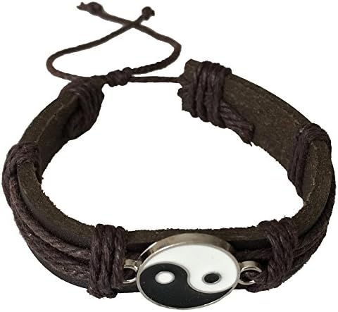 HGS Multilayer Yin Yang Sign Braided Leather Bracelet Wristband Bangle with Rope