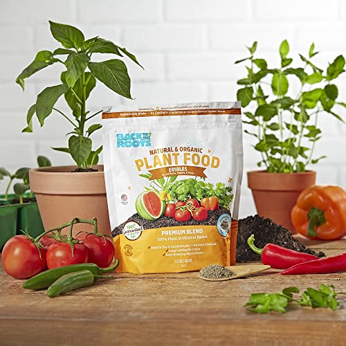 BACK TO THE ROOTS EDIBLES PLANT FOOD – ORGANIC, SUSTAINABLY-MADE GARDEN MADE WITH DOLOMITIC LIMESTONE, MYCORRHIZAE, AND KELP AND ALFALFA MEAL – 1.5 LB PREMIUM BLEND