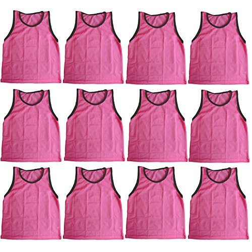 BlueDot Trading Youth Sports Pinnie Scrimmage Chaleco de entrenamiento, rosa, paquete de 12