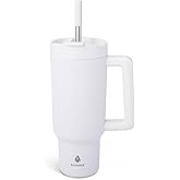 Manna Stainless Steel Double Wall Insulated Tumbler with Smart Seal Dual Sip Lid and Straw Fit Handle - 40 Oz - Linen Powder Coat