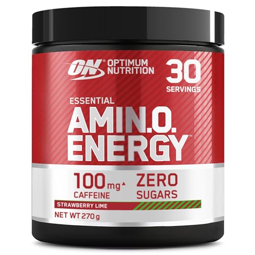 Optimum Nutrition Amino Energy Pre Workout Powder, Energy Drink with Amino Acids, BCAA and L-Glutamine, Food Supplement with Vitamin C and Caffeine, Strawberry Lime Flavour, 30 Servings, 270 g