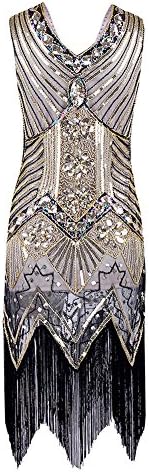 Todayme Women 1920s Gastby Sequin Art Nouveau Embellished Fringed Flapper Vintage Dress