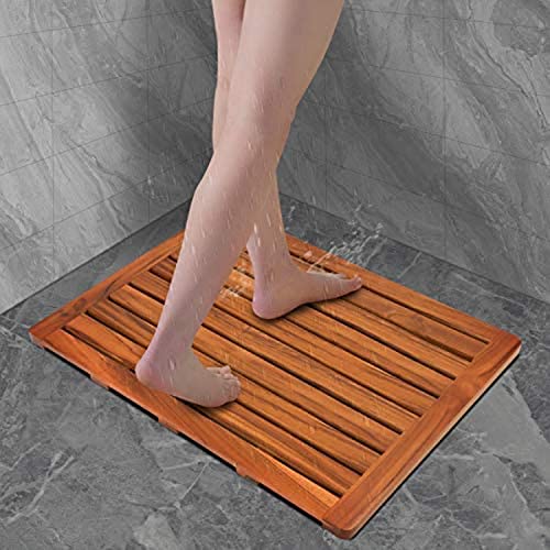 Utoplike (32"x18") Teak Wood Bath Mat, Shower Mat Non Slip for Bathroom