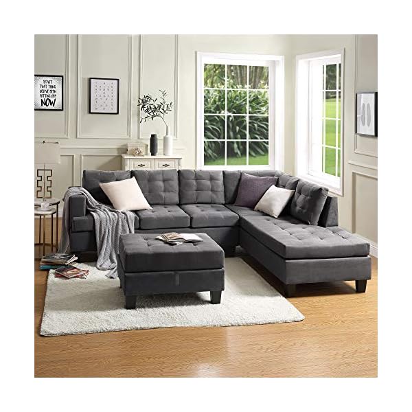 Merax Sectional Sofa Set with Chaise Lounge and Storage Ottoman, 3