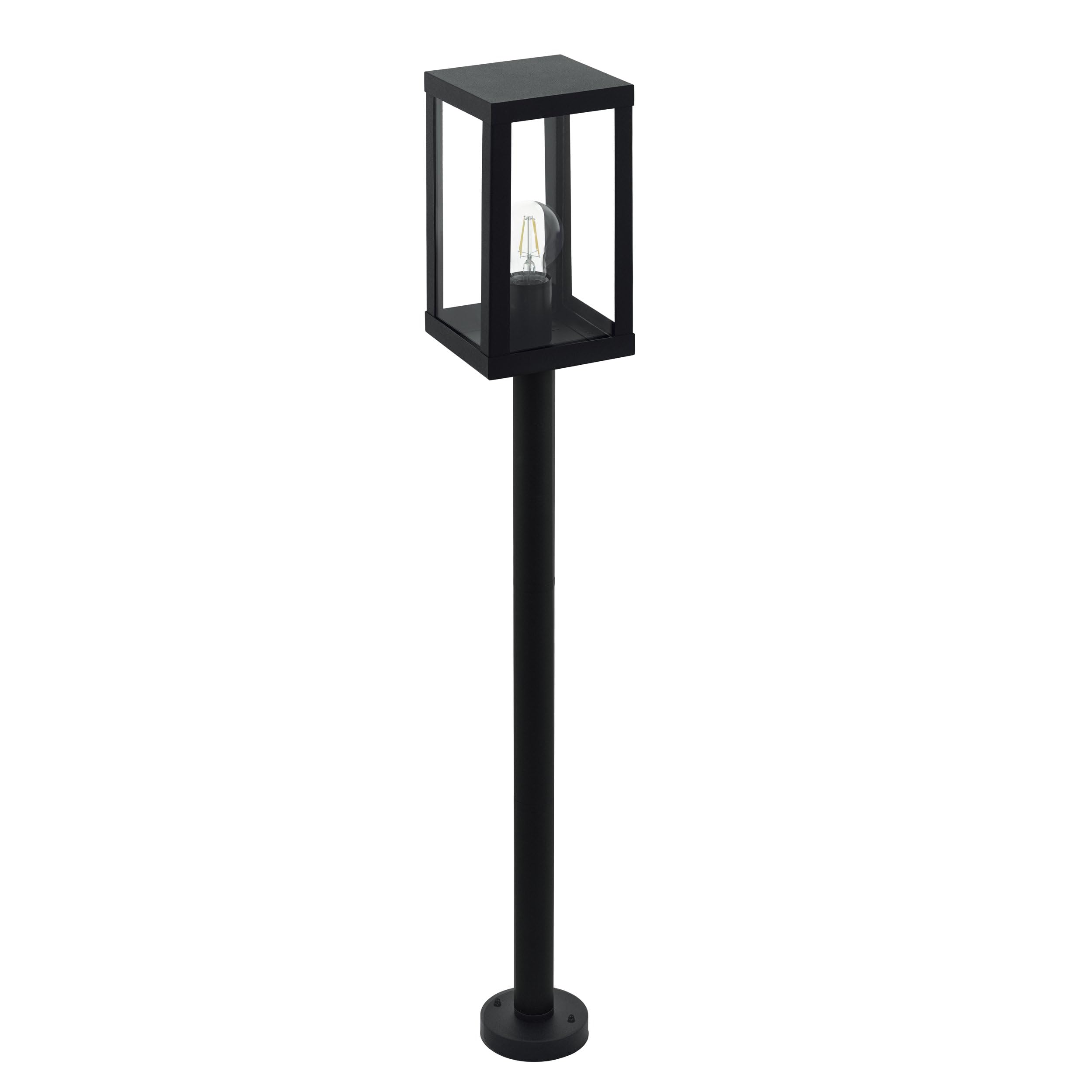 Eglo Alamonte 1 Outdoor Lamppost, Black Glavanized Steel and Clear Glass Driveway Light, Electric Garden Lighting, E27 Socket, IP44