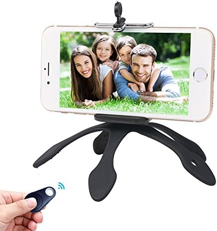 Flexible Phone Tripod, Urwill Octopus Tripod with Wireless Remote Control, Adjustable Mini Travel Tripod Mount for iPhone, Camera, Gopro Dark Black