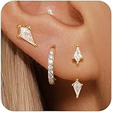 Angelady 3 Pairs Gold Hoop Earrings Set for Women, 14K Small Huggie Earring for Multiple Piercing Hypoallergenic Earring Stacks Trendy Jewelry, Dainty Sun Kite Stud Earrings for Women's Gifts