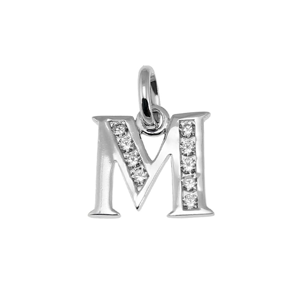 NKlaus silver 925 sterling silver pendant rhodium plated with zirconia letter M 5134