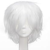 S-noilite Unisex Short Pixie Cosplay Hair Wig for Women Mens Male Fashion Fancy Style Costume Straight Synthetic Hair Full Wigs Short White Wig for Halloween Anime Party