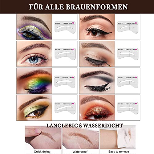 Augenbrauen Stempel,Augenbrauen Schablone, 1-Schritt-Brauen-Stempel und Form-Set, Stempel mit Augenbrauen-Schablonen-Aufklebern Make-up-Tools für Frauen(Dunkelbraun)