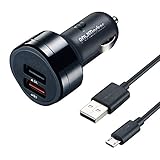 Quick Charge 2.0 Car Charger, POWERocker 33W QC2.0 2-Port USB Car Charger for Galaxy S7/S6/Edge, Note 4/5, Nexus 6, iPhone (Up to 2.4A), LG, HTC 10, with 3.3FT Micro USB Cable