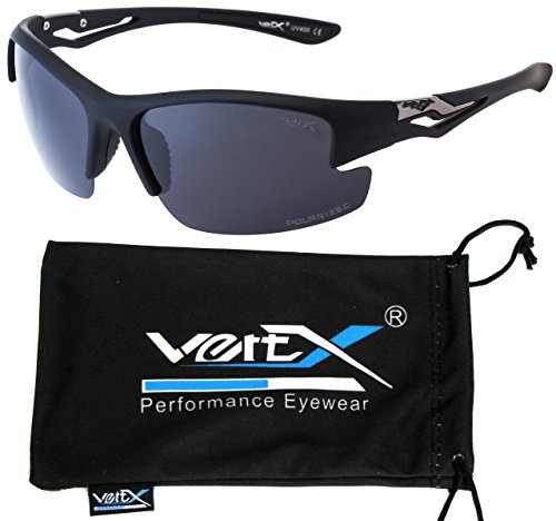 VertX Men's Polarized Sunglasses Sport Wrap Around Cycling Running Outdoor – Matte Black Frame - Smoke Lens