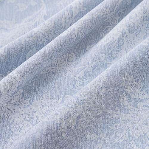 Fmfunctex Blue Floral Jacquard Blackout Curtains for Living Room 90 inch Scroll Flower Curtains for Bedroom Thermal Insulated Chenille Eyelet Curtain Room Darkening Window Curtain Drapes 2 Panels