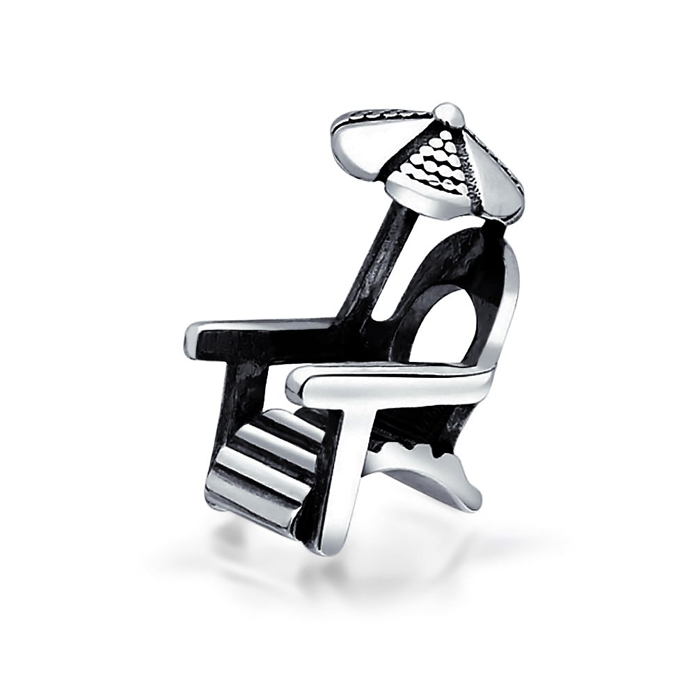 Bling Jewelry Tropical Umbrella Lounge Beach Chair Charm Bead Women Oxidized .925 Silver European Bracelet — image 1