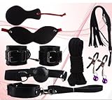 Topluck New Arrival 8 Pcs Fetish Fantasy Faux Leather Sex Bed Restraints Bondage Kit Sex Slave Toys Sm Bdsm Toys for Women Couple Lovers Vest Black Bondage Kit Leather Restraint Bedroom Fun S&m Bondage Kit Set Adult Toy