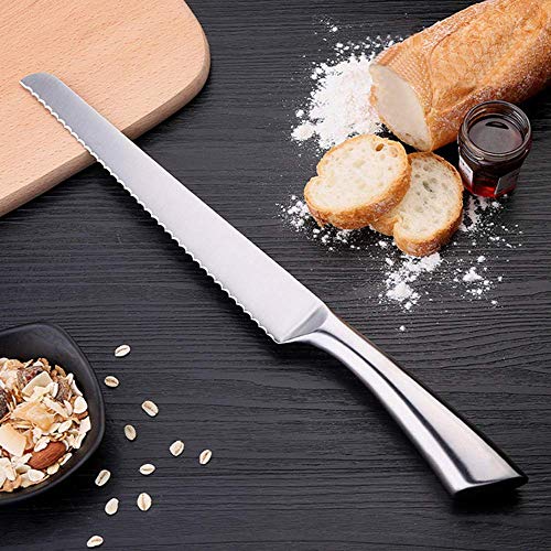 TOONEV 8 Inch Wavy Edge Wide Bread Knife Stainless Steel Kitchen Bread