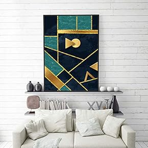 Framed Canvas Home Artwork Decoration Golden Abstract Style Canvas Wall Art for Living Room, Bedroom - 16x24 inches