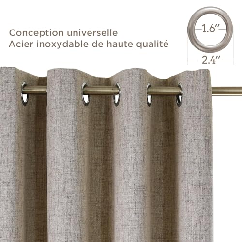 CUCRAF 100% Thermal Blackout Curtain, 2 Pieces, L140 x H245, Thermal Linen Curtain, Anti-Cold and Heat Insulation, Opaque Curtain with Eyelets, Light Insulation, Anti-UV, Linen