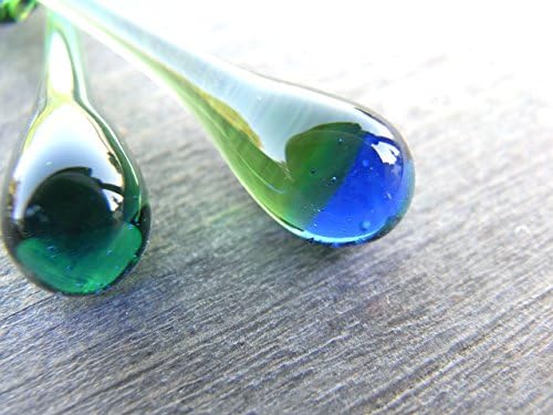 Earrings,Green &amp; Royal Bluer Tear Drop Boro Glass Earrings, dangle earring, Sterling Silver , Lampwork