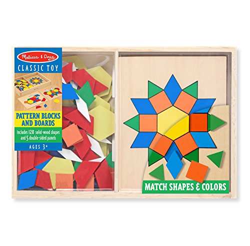 Melissa & Doug Pattern Blocks and Boards - Classic Toy With 120 Solid Wood Shapes and 5 Double-Sided Panels