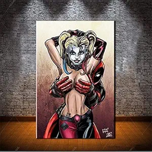 DQM art Wall Art Oil Painting Poster Canvas Painting Print Pictures for Living Room Home Decor?Deadpool & Harley Quinn) (24x36inch-Unframed)
