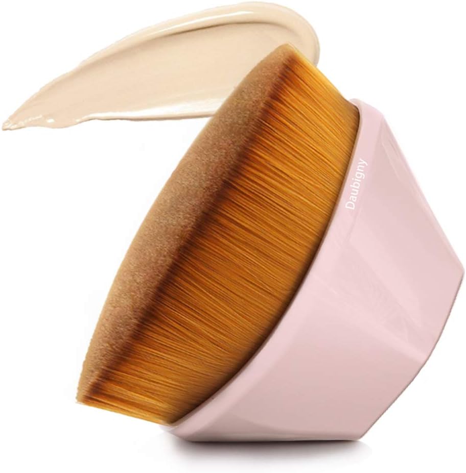 Foundation Makeup Brush Flat Top Kabuki Hexagon Face Blush Liquid Powder Foundation Brush for Blending Liquid Cream or Flawless Powder Cosmetics with Bonus Protective Case (Light Pink)