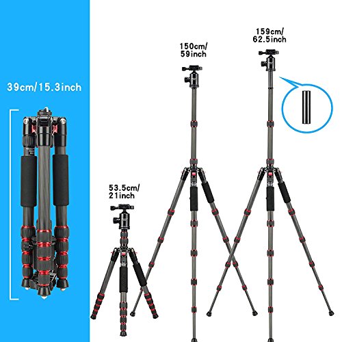 BONFOTO B690C Portable Carbon Tripod Monopod Kit & Ball Head Compact for Canon Sony, Nikon, Samsung, Panasonic, Olympus, Kodak, Fuji, DSLR Cameras and Video Camera - Thumbnail 3