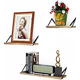 RooLee Floating Wall Mount Shelves Set of 3 Rustic Wood Shelves for Perfect Decor of Any Room (Torched Finish)
