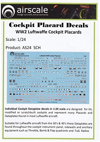AIRSCALE MODEL AIRCRAFT ENHANCEMENTS 1/24 WWII Luftwaffe Cockpit Placards & Dataplates (Decal)