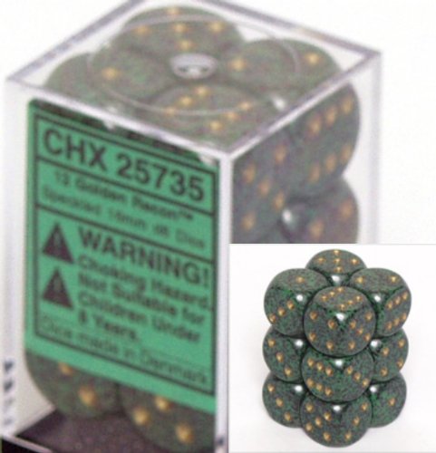 Chessex Dice d6 Sets: Golden Recon Speckled - 16mm Six Sided Die (12) Block of Dice