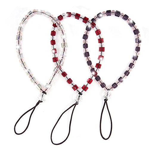 Cell Phone Lanyard Strap - JAZ 3 Pack Bling Crystal Beads Hand Wrist Lanyard Strap String for Cell Phone Camera Purse MP3 MP4 iPod PSP Keychain ( Crystal Purple Pink Red)