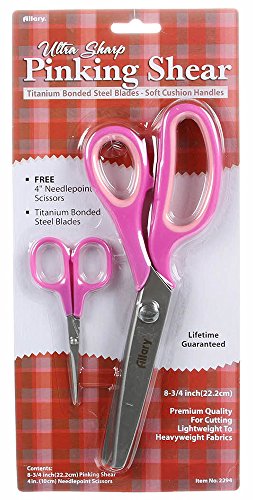 Allary 2294 Ultra Sharp Titanium Bonded Pinking Shears with Bonus Needlepoint Scissors - (Single Titanium Bonded Pinking Shears) Colors Vary