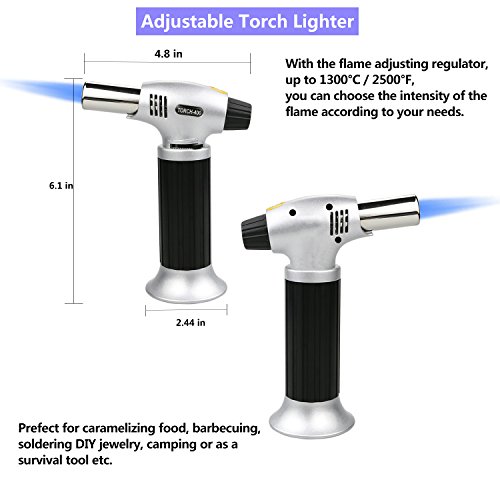 TedGem Culinary Torch, Professional Blow Torch Lighter Chef Cooking Torch Food Torch Butane Torch Refillable Adjustable Flame Lighter for Creme Brulee, DIY, BBQ & Baking Butane Gas Not Included