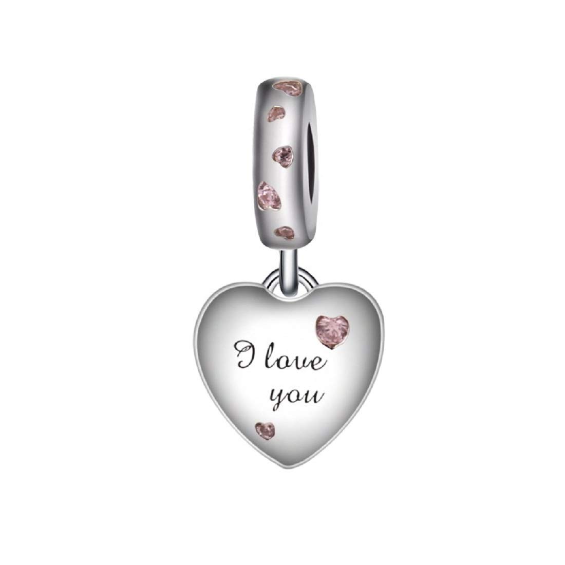 FeatherWish I Love You Heart Charm 925 Sterling Silver Pendant Dangle Fits And Compatible With Pandora Bracelets Gift For Wife Mum Family Friend Birthday Christmas Valentines (I Love You)
