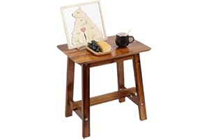 Nabytok 17" Rectangle Acacia Wood Stool, Backless, Rustic Waterproof Natural Finish, Small End Table, Plant Stand, Small Benc