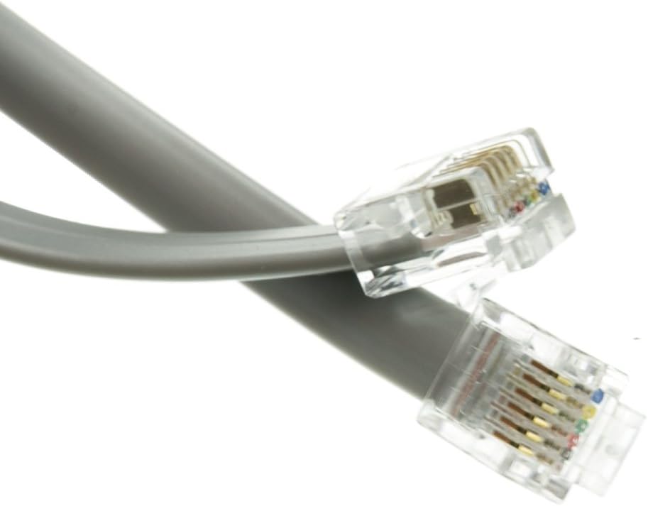 ACL 1 Feet RJ12 6P/6C Straight Telephone Cord (Data), Silver Satin, 5 Pack
