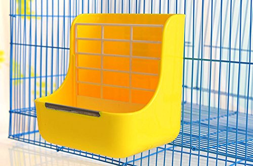 Plastic Pet Rabbits/Chinchillas/Guinea Pigs 2 In 1 Feeder Bowls Double use for grass/food, Ideal for Small Animals (Yellow) - Thumbnail 2