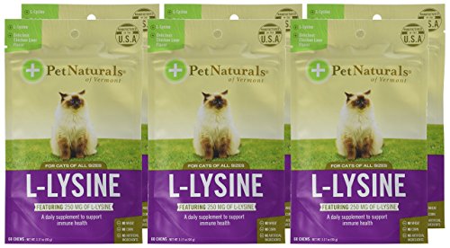 PET NATURALS LYSINE FOR CATS, CHICKEN FLAVOR, 60 CHEWS – IMMUNE AND RESPIRATORY SUPPORT FOR CATS – NO WHEAT OR CORN – VET RECOMMENDED