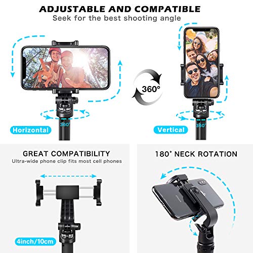 UBeesize Selfie Stick Tripod, Extendable and Portable Monopod with Wireless Remote Shutter, GoPro Adapter, Compatible with iPhone and Android Phone, Lightweight Camera, GoPro