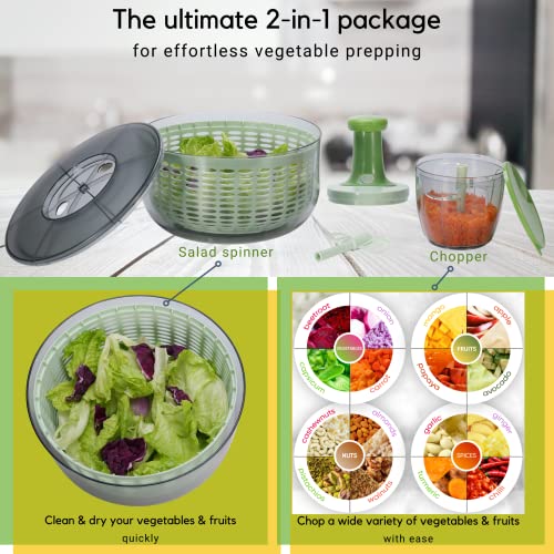 Brieftons Salad Spinner and Chopper Large 6.3Quart Lettuce Greens Vegetable Washer Dryer, with