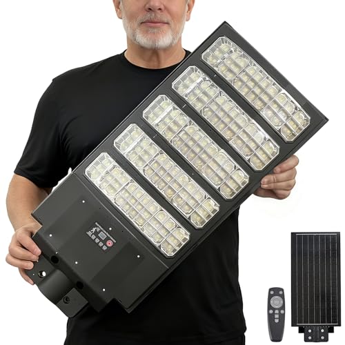 6000W Solar Street Light Outdoor, 8500K Super Bright Commercial Parking Lot Dusk to Dawn Waterproof Lights, LED Solar Security Motion Sensor Lamps for Court, Garage, Yard, Road
