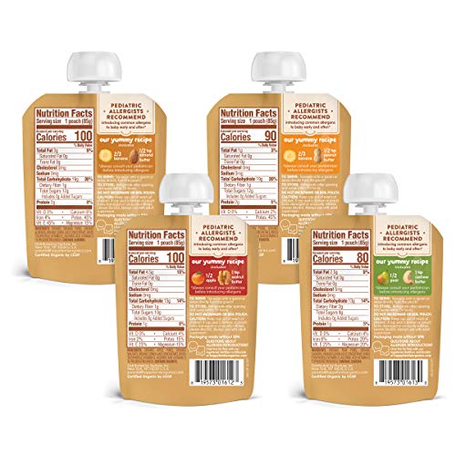 Happy Baby Organics Nutty Blends Organic Variety Pack (Pack of 8) Apples/Walnut Butter, Bananas/Almond Butter, Bananas/Peanut Butter, Pears/Cashew Butter