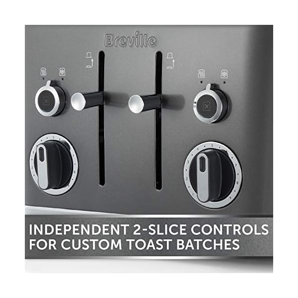 Breville Lustra 4-Slice Toaster with High Lift, Wide Slots and Independent 2-Slice Controls, Storm Grey [VTT853]
