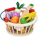 Victostar Magnetic Wooden Cutting Fruits Vegetables Food Play Toy Set with Basket for Kids (Vegetables)